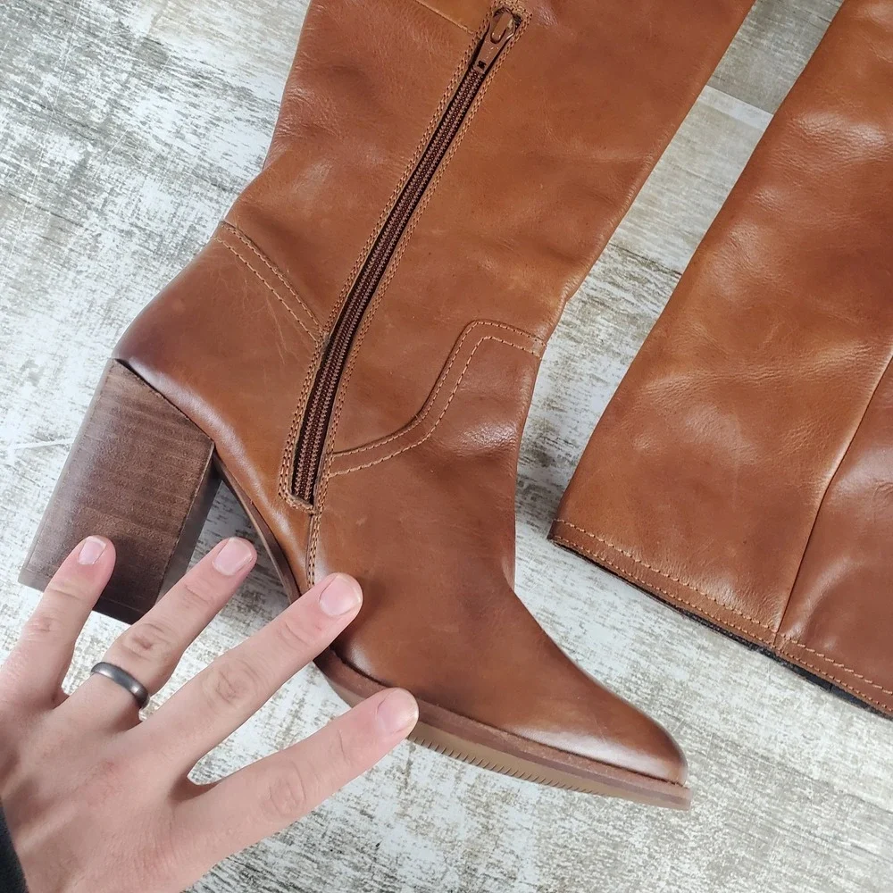 Diba‎ True Do Knee High Boots Womens Sz 8.5 Brown Leather Tall Bootie